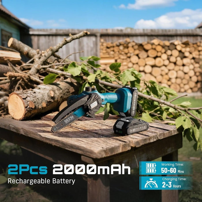 Seesii M6 Plus 6 inch Mini Chainsaw Cordless,2x2000mAh Battery Chainsaw - chainsaw - SeeSii