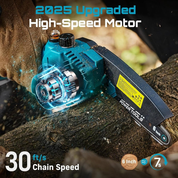 Seesii M6 Plus 6 inch Mini Chainsaw Cordless,2x2000mAh Battery Chainsaw - chainsaw - SeeSii