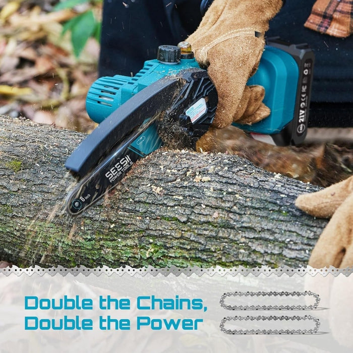 Seesii M6 Plus 6 inch Mini Chainsaw Cordless,2x2000mAh Battery Chainsaw - chainsaw - SeeSii