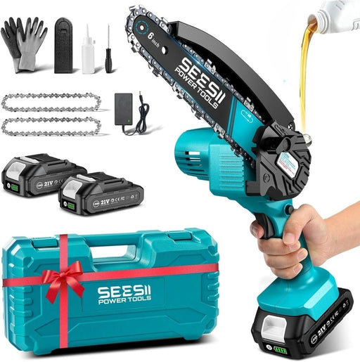 Seesii M6 Plus 6 inch Mini Chainsaw Cordless,2x2000mAh Battery Chainsaw - chainsaw - SeeSii