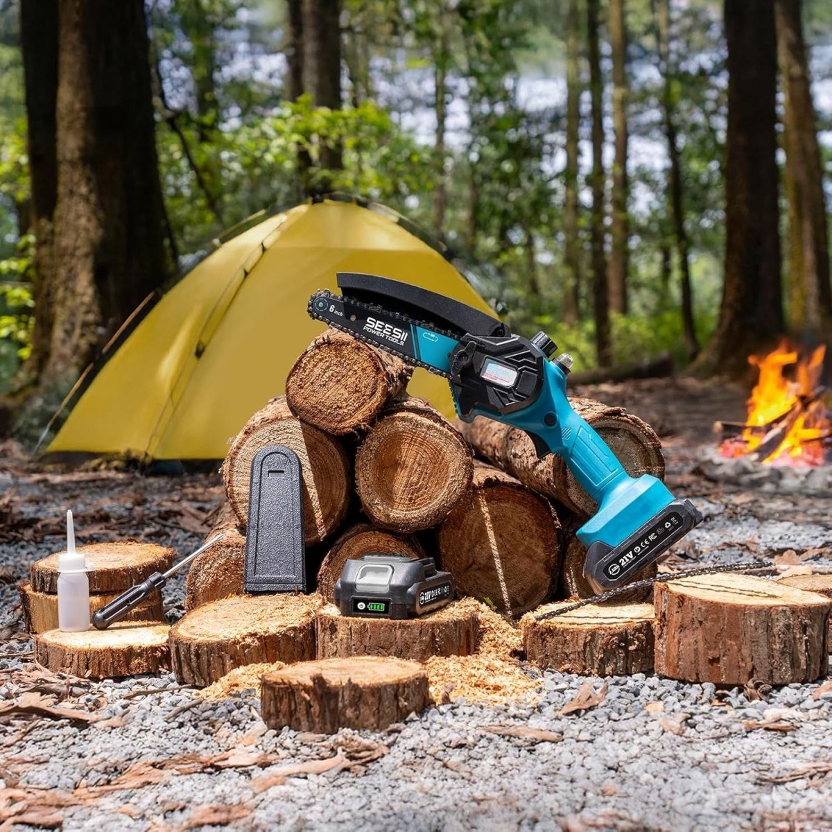 Seesii M6 Plus 6 inch Mini Chainsaw Cordless,2x2000mAh Battery Chainsaw - chainsaw - SeeSii