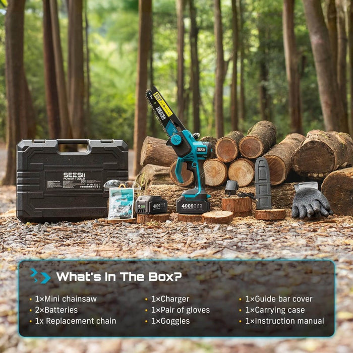 SEESII M8 Boost 8" Cordless Mini Chainsaw | 2025 Updated Brushless Motor & 2x 4000mAh Batteries | Simple & Reliable Tool for Easy Backyard Pruning - chainsaw - SeeSii