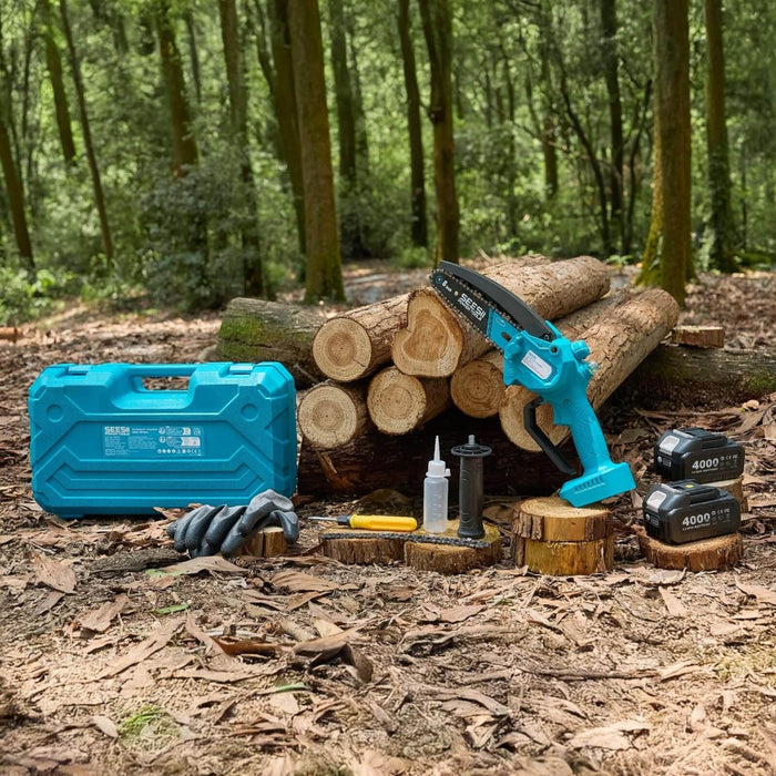 SEESII Mini Chainsaw, Cordless, 15.2cm, 2 × 4000mAh Batteries, Electric Saw for Branches, Battery Powered Small Chainsaw for Cutting Limbs, Gifts for Men, Dad - SeeSii