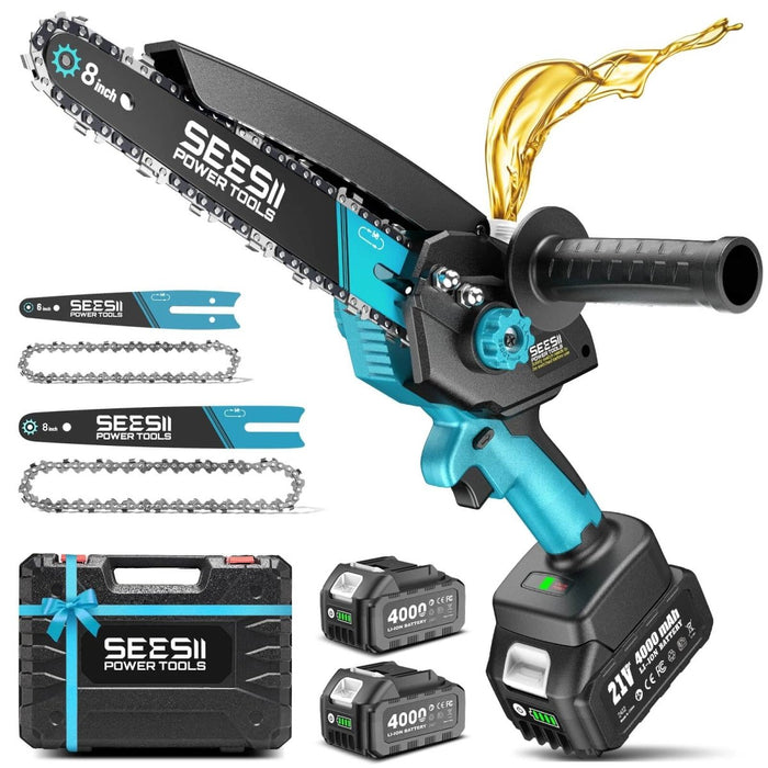 SEESII Mini Chainsaw Cordless, 8 Inch & 6 Inch Electric Chainsaw w/2*4.0Ah - SEESII