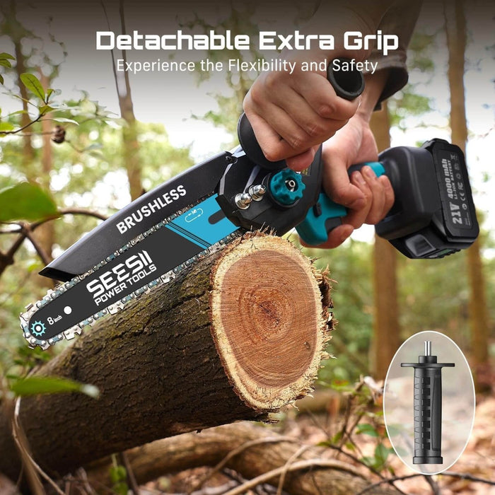 SEESII Mini Chainsaw Cordless, 8 Inch & 6 Inch Electric Chainsaw w/2*4.0Ah - SEESII