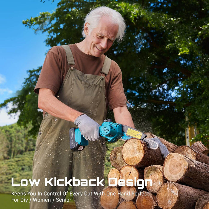 Low kickback Seesii handheld cordless chainsaw for DIY garden tree pruning and log cutting