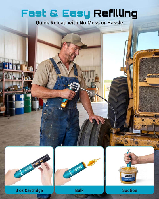 Seesii blue 3oz mini grease gun supports 3 fast clean refills: cartridge bulk suction loading for workshop farm machinery lubrication