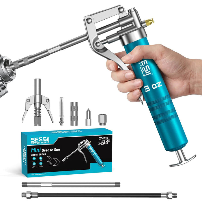 Seesii Blue 3oz 4000PSI Mini Grease Gun Kit Model GR04K with all coupler hose accessories for automotive marine lubrication