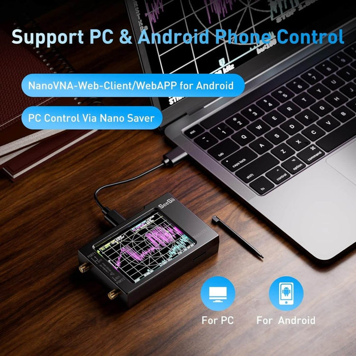 SEESII NanoVNA - H handheld vector network analyzer, 10 kHz–1.5 GHz. Measure S11/S21, VSWR/SWR, Smith chart; USB - C PC/Android control, SMA cal kit, ESD protection. - Network Analyzer - SeeSii