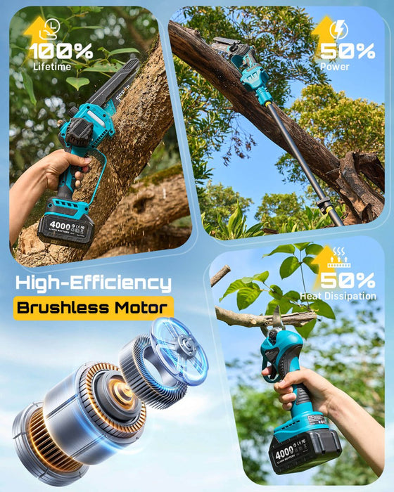 SEESII P6 Combo 4 - in - 1 Cordless Pole Saw & Pruning Shears Kit - Pole Saw - SeeSii