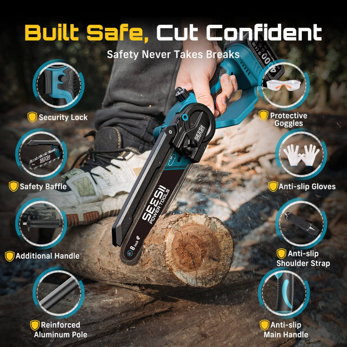 Seesii P8 Ace 2 - in - 1 Pole Saw & Mini Chainsaw, battery powered pole chainsaw - chainsaw - SeeSii