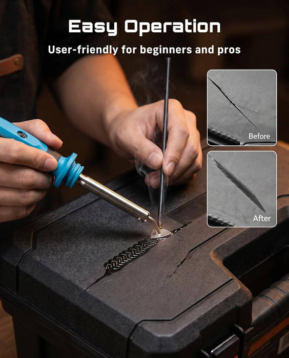 60W soldering iron from SEESII plastic welder kit smooth plastic crack repair before and after effect