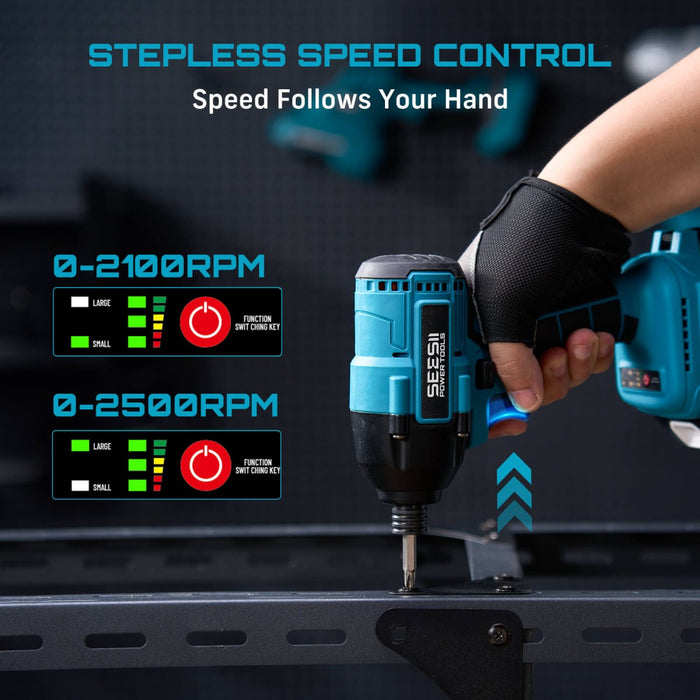 Seesii QH150 Impact Driver Kit, 21V Max Torque 1590In - lbs(180N.m) Cordless Impact Driver Set with Two 2.0Ah Battery, 1/4" Hex Chuck Power Impact Drill - impact Driver - SeeSii