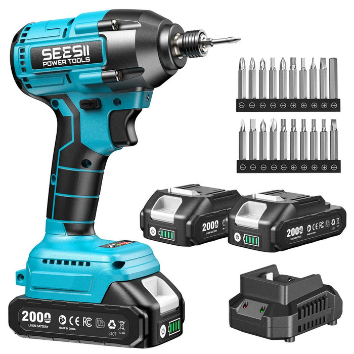 Seesii QH150 Impact Driver Kit, 21V Max Torque 1590In - lbs(180N.m) Cordless Impact Driver Set with Two 2.0Ah Battery, 1/4" Hex Chuck Power Impact Drill - impact Driver - SeeSii