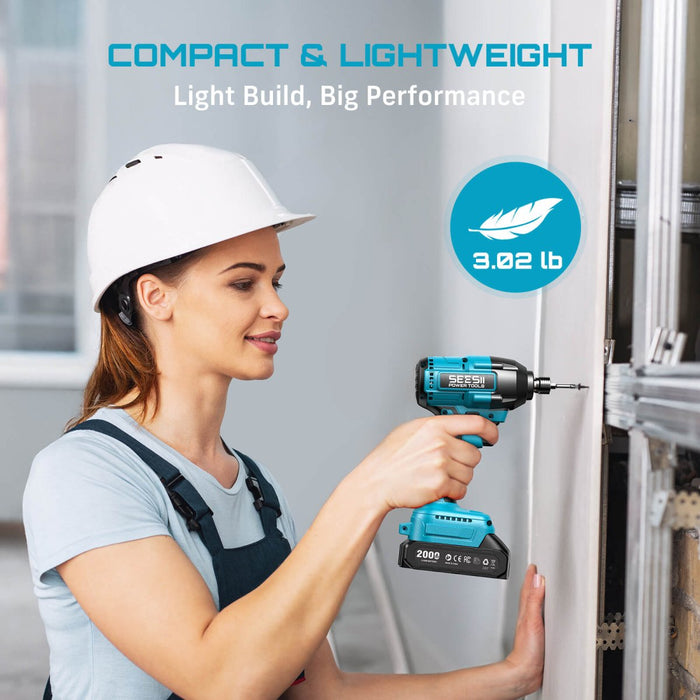 Seesii QH150 Impact Driver Kit, 21V Max Torque 1590In - lbs(180N.m) Cordless Impact Driver Set with Two 2.0Ah Battery, 1/4" Hex Chuck Power Impact Drill - impact Driver - SeeSii