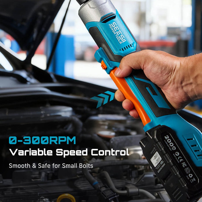 SEESII R38 Nova 3/8" Cordless Electric Ratchet Wrench Set, 60 ft - lbs Torque, 21V, Up to 300 RPM, 2×2.0Ah Batteries, Sockets, Adapters & Extension - ratchet wrench - SeeSii