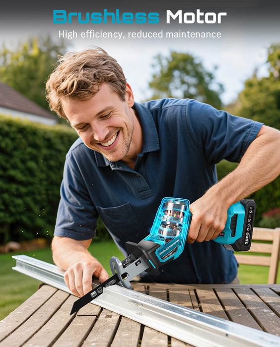 Seesii Reciprocating Saw Cordless, 3500 RPM Brushless Motor with 2 x 2.0Ah Batteries - SeeSii