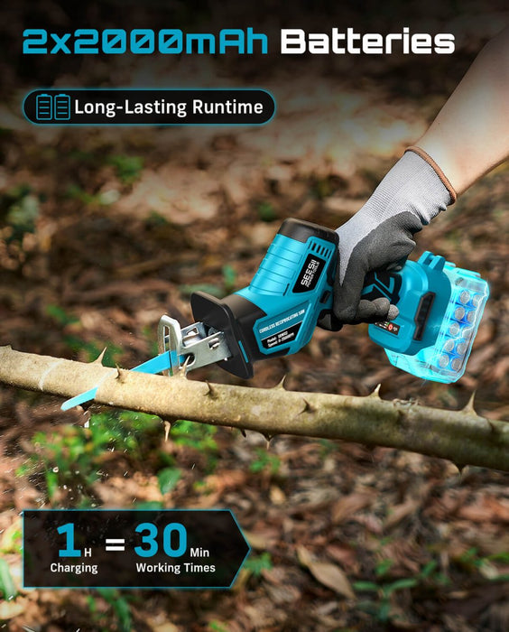 Seesii Reciprocating Saw Cordless, 3500 RPM Brushless Motor with 2 x 2.0Ah Batteries - SeeSii