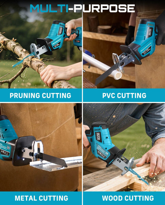 Seesii Reciprocating Saw Cordless, 3500 RPM Brushless Motor with 2 x 2.0Ah Batteries - SeeSii