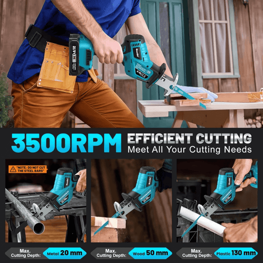 Seesii Reciprocating Saw Cordless, 3500 RPM Brushless Motor with 2 x 2.0Ah Batteries - SeeSii