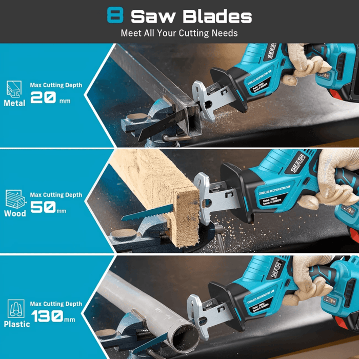 Seesii Reciprocating Saw Cordless, 3500 RPM Brushless Motor with 2 x 2.0Ah Batteries - SeeSii
