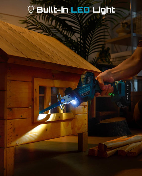 Seesii Reciprocating Saw Cordless, 3500 RPM Brushless Motor with 2 x 2.0Ah Batteries - SeeSii