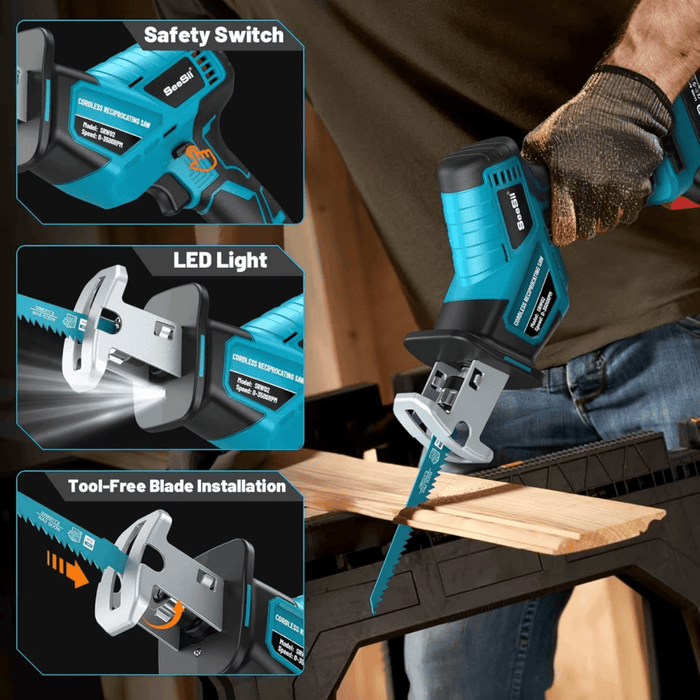 Seesii Reciprocating Saw Cordless, 3500 RPM Brushless Motor with 2 x 2.0Ah Batteries - SeeSii