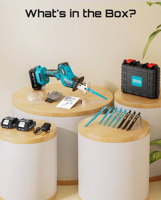 Seesii Reciprocating Saw Cordless, 3500 RPM Brushless Motor with 2 x 2.0Ah Batteries - SeeSii