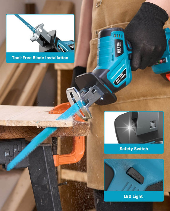 Seesii Reciprocating Saw Cordless, 3500 RPM Brushless Motor with 2 x 2.0Ah Batteries - SeeSii