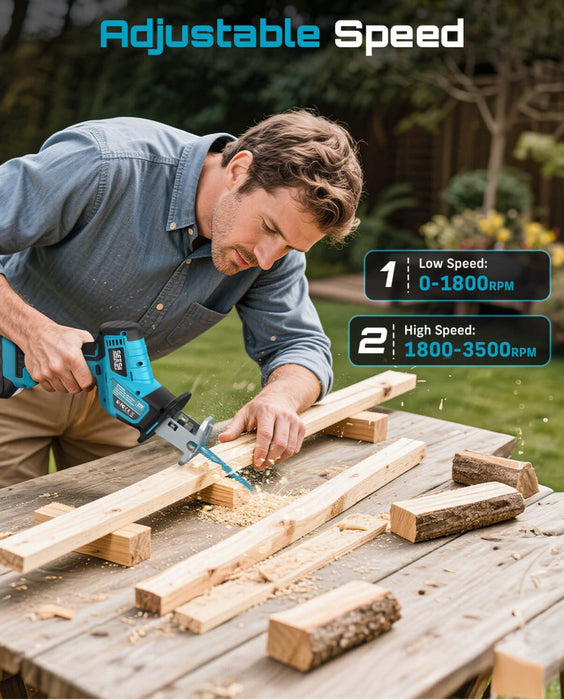 Seesii Reciprocating Saw Cordless, 3500 RPM Brushless Motor with 2 x 2.0Ah Batteries - SeeSii
