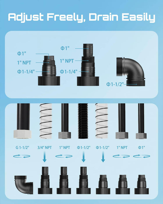 SEESII Submersible Pump Adjustable Fittings, 1" to 1-1/2" Connectors for Easy Drainage