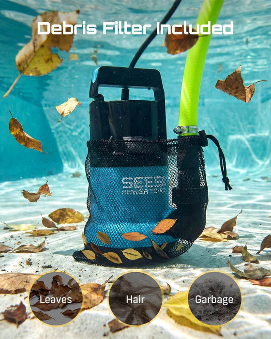 SEESII Submersible Pump with Debris Filter, Anti-Clog Design for Leaves, Hair and Garbage