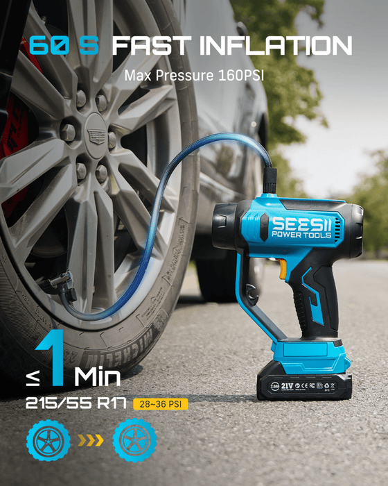 SEESII T7 MAX 3 - in - 1 Tire Inflator & Car Vacuum, 150 PSI Portable Air Compressor, 21V Cordless with Digital Gauge & LED Searchlight - SeeSii
