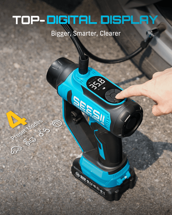 SEESII T7 MAX 3 - in - 1 Tire Inflator & Car Vacuum, 150 PSI Portable Air Compressor, 21V Cordless with Digital Gauge & LED Searchlight - SeeSii