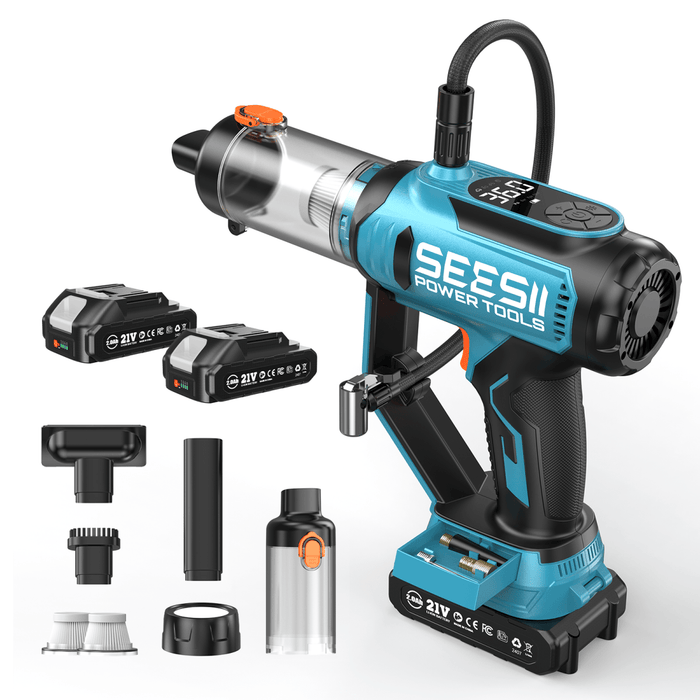 SEESII T7 MAX 3 - in - 1 Tire Inflator & Car Vacuum, 150 PSI Portable Air Compressor, 21V Cordless with Digital Gauge & LED Searchlight - SeeSii