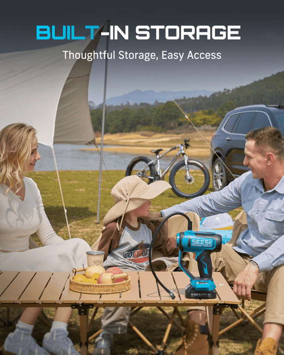 SEESII T7 MAX 3 - in - 1 Tire Inflator & Car Vacuum, 150 PSI Portable Air Compressor, 21V Cordless with Digital Gauge & LED Searchlight - SeeSii