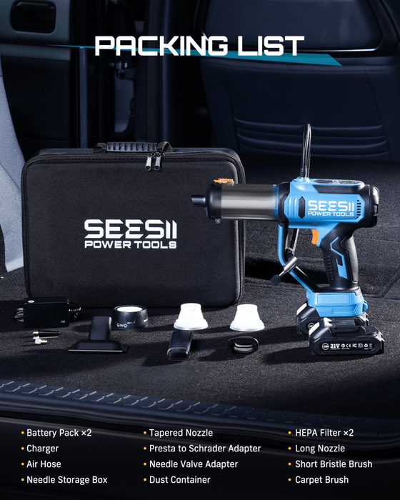 SEESII T7 MAX 3 - in - 1 Tire Inflator & Car Vacuum, 150 PSI Portable Air Compressor, 21V Cordless with Digital Gauge & LED Searchlight - SeeSii