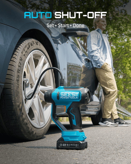 SEESII T7 MAX 3 - in - 1 Tire Inflator & Car Vacuum, 150 PSI Portable Air Compressor, 21V Cordless with Digital Gauge & LED Searchlight - SeeSii
