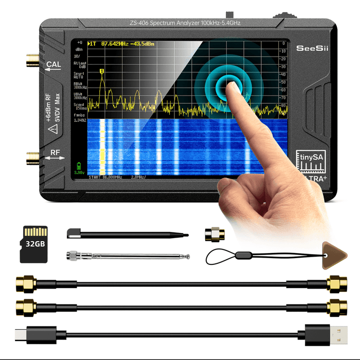 SEESII TinySA Ultra+ ZS406 Spectrum Analyzer, 100kHz–5.4GHz Handheld RF Analyzer - Spectrum Analyzer - SeeSii