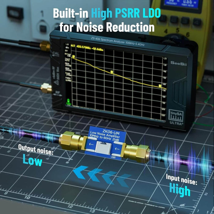 SeeSii TinySA Ultra+ ZS406 Spectrum Analyzer (5.4 GHz) – Handheld RF Spectrum Analyzer & Signal Generator, 4.0" Touch, 32 GB SD, with 21 dB USB - C LNA - Spectrum Analyzer - SeeSii