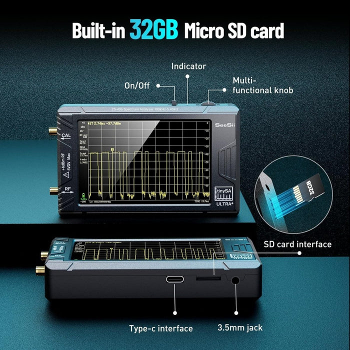 SeeSii TinySA Ultra+ ZS406 Spectrum Analyzer (5.4 GHz) – Handheld RF Spectrum Analyzer & Signal Generator, 4.0" Touch, 32 GB SD, with 21 dB USB - C LNA - Spectrum Analyzer - SeeSii