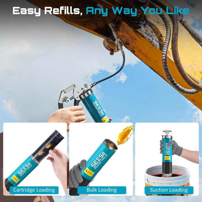 SEESII Upgraded 8000PSI 14oz Pistol Grip Grease Gun Kit for Auto Farm Industrial Use(GR04) - SeeSii