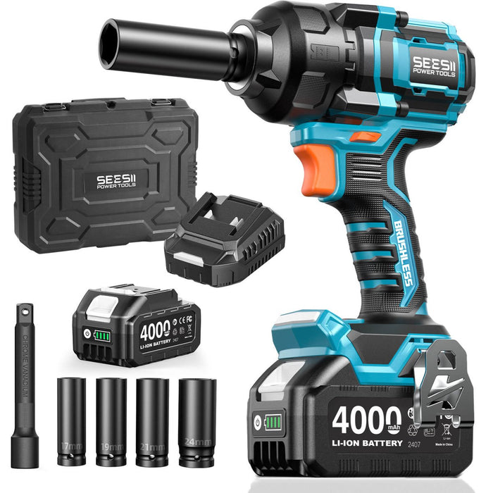 SeeSii WH12 Ultra 1/2″ Cordless Impact Wrench — 886 ft - lbs (1200 N·m) Breakaway, Brushless High - Torque Impact Gun, 21V 4.0Ah Battery, Socket Set & Case - impact wrench - SeeSii