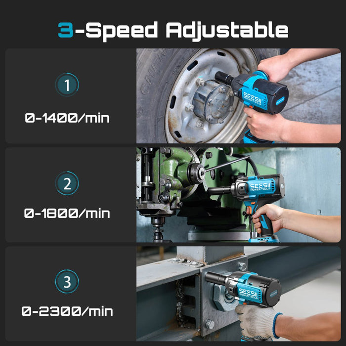 SEESII WH12 Ultra Pro 1/2" Cordless Impact Wrench, High - Torque Brushless Impact Gun, 2×4.0Ah Batteries, Detachable D - Handle - impact wrench - SeeSii