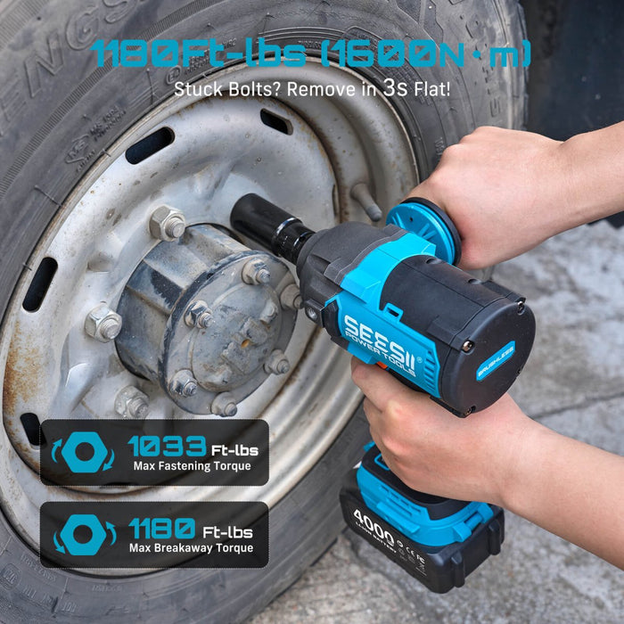 SEESII WH16 Ultra Pro 1/2" Cordless Impact Wrench, 1600 N·m High - Torque Impact Gun, Brushless, Detachable D - Handle, 2×4.0Ah, 3 - Speed, LED - impact wrench - SeeSii