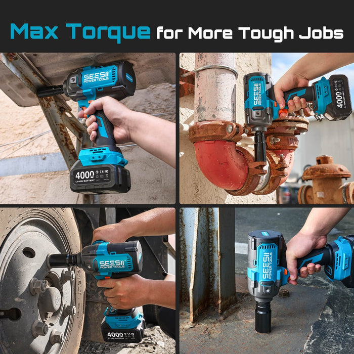 SEESII WH16 Ultra Pro 1/2" Cordless Impact Wrench, 1600 N·m High - Torque Impact Gun, Brushless, Detachable D - Handle, 2×4.0Ah, 3 - Speed, LED - impact wrench - SeeSii
