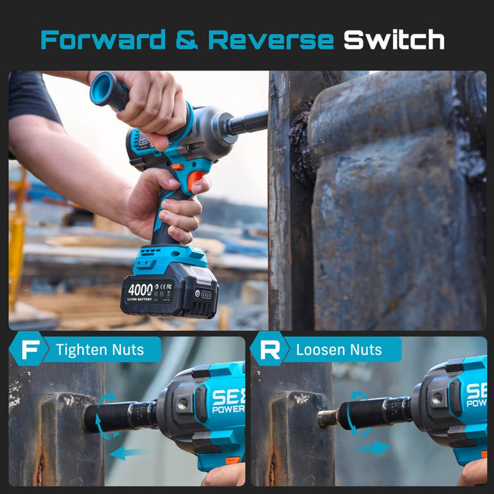 SEESII WH16 Ultra Pro 1/2" Cordless Impact Wrench, 1600 N·m High - Torque Impact Gun, Brushless, Detachable D - Handle, 2×4.0Ah, 3 - Speed, LED - impact wrench - SeeSii