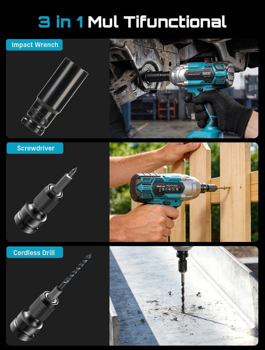 Seesii WH700 1/2‘’ Brushless 479 Ft-lbs(650Nm) Impact Wrench, 3in1 Functional - impact wrench-SeeSii