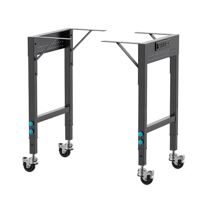 Seesii heavy‑duty workbench frame pair equipped with locking caster wheels, black metal workshop table legs