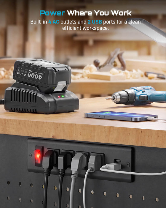 Seesii WB‑01 workbench frame built‑in 4 AC outlets & 2 USB ports for workshop power supply